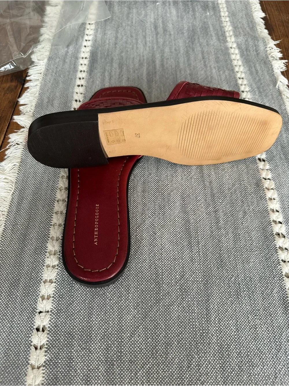Anthropologie Red Woven Slide Sandals